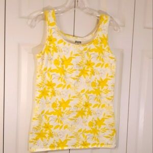 Duluth Trading Co Top Cotton Floral Yellow on White Tank  Size Medium